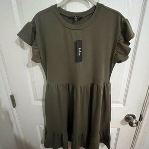 Lulu's Olive Green Ruffle Sleeve Dress